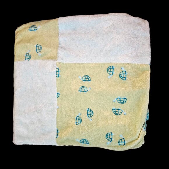Light Blue Green Checkered Baby Blanket Turtle Turtles Soft Patchwork - Picture 1 of 9